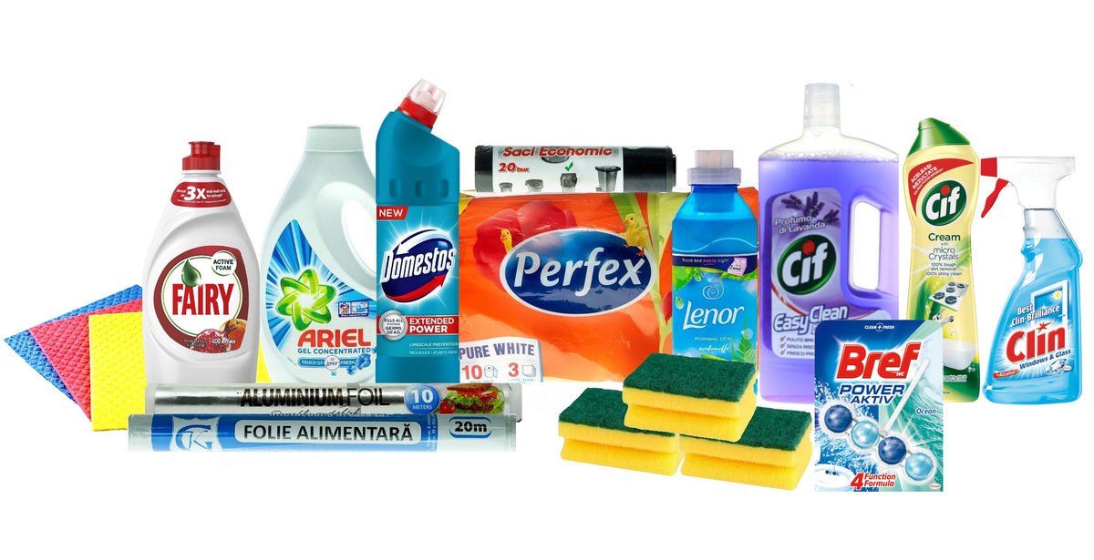 A selection of branded cleaning and laundry products