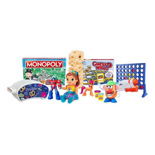 A selection of branded toys and board games